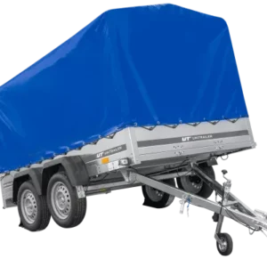 Remorque à deux essieux 264×150 UNITRAILER GARDEN 265/2 KIPP avec châssis H-1100 et bâche bleue