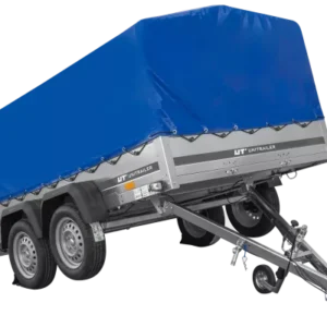 Remorque à deux essieux 264×150 UNITRAILER GARDEN 265/2 KIPP avec châssis H-800 et bâche bleue