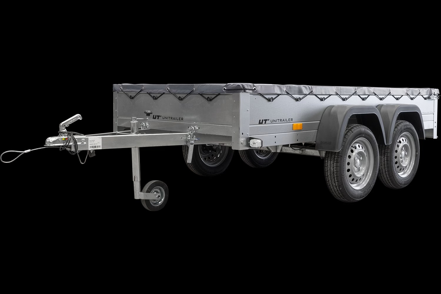Remorque Unitrailer 264/2 Kipp avec Roue Jockey, Tige de Support de Bâche et Bâche Plate Grise