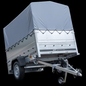 Remorque simple essieu 200×125 avec bâche haute, arceau, rehausses de ridelles et roue jockey