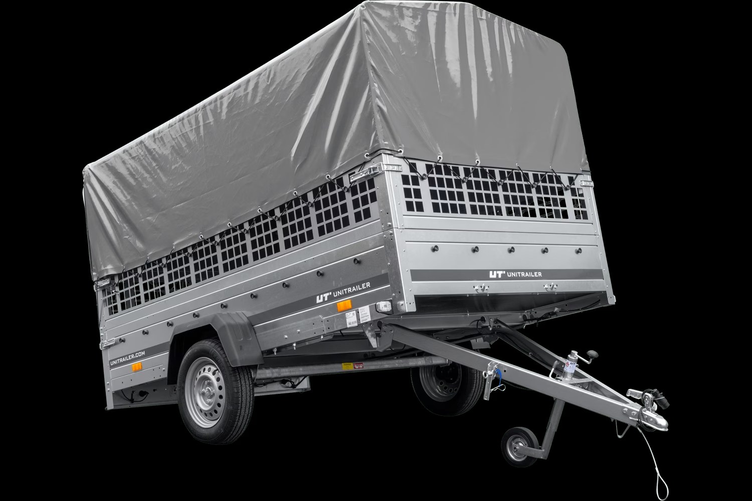 Remorque voiture 264×150 UNITRAILER GARDEN 265 KIPP avec ridelles grillagées, arceau H