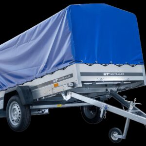 Remorque voiture longue GARDEN TRAILER 264 KIPP avec roue jockey et bâche bleue